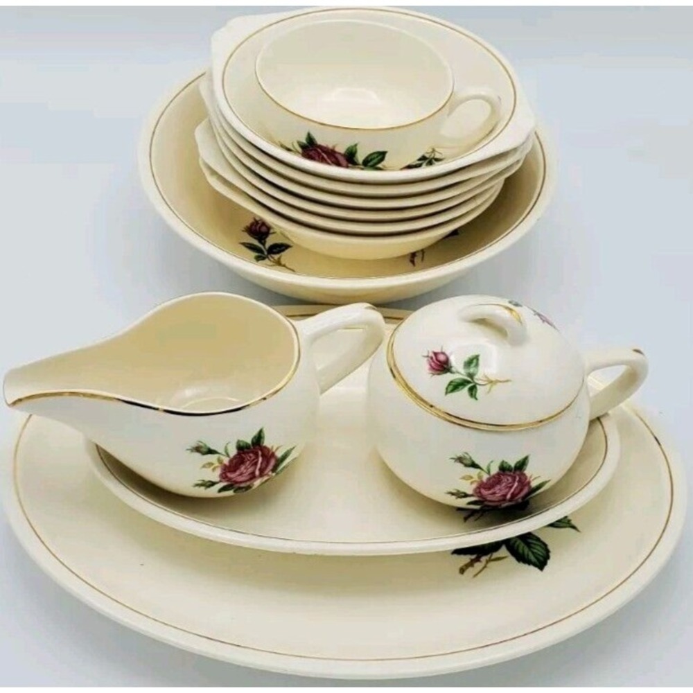 Paden City Pottery Platters Sugar Cream‎ Bowls Pink Old Rose Gold Set of 13 READ